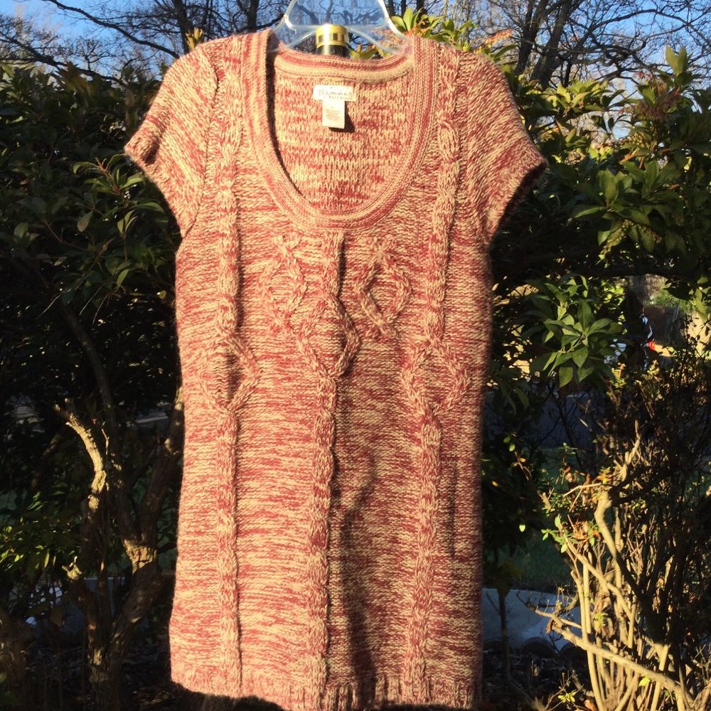 Glimmer Round Neck Short Sleeve Pullover Cable Sweater